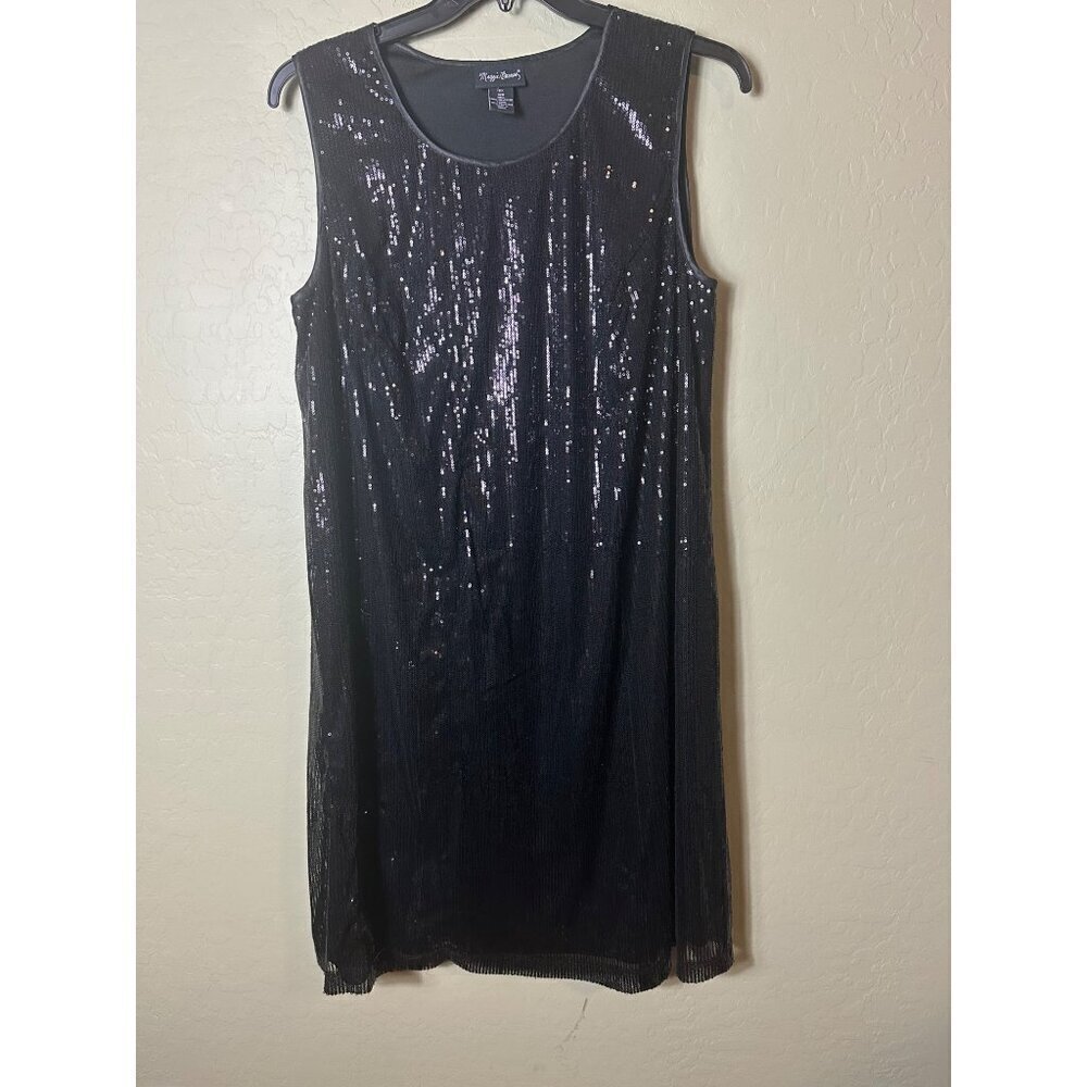 Maggie Barnes Black Sequined Sleeveless Dress Size 0X 16